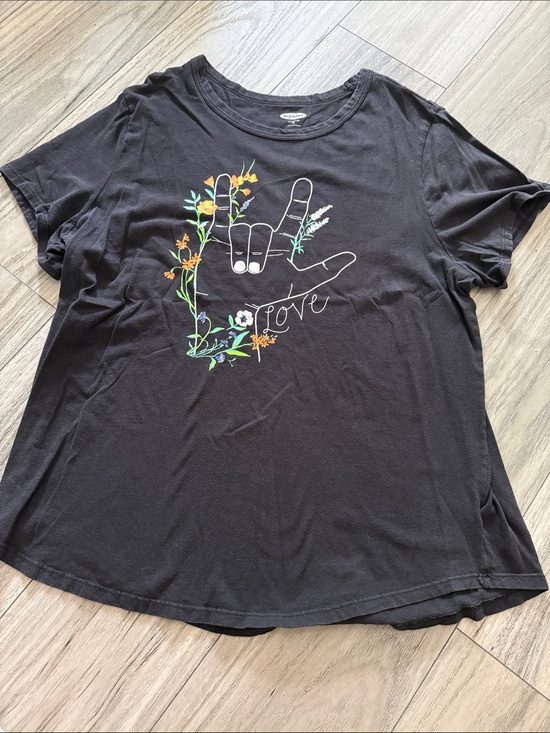 Old Navy Tops - Old Navy Black Graphic Tee with Floral 'Love' Design